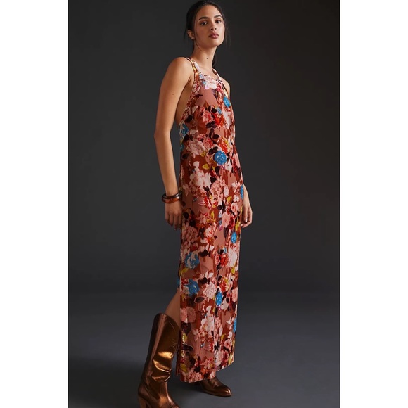 Anthropologie Halter Velvet Maxi Dress Honey M - Picture 4 of 13